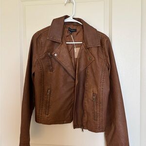 Brown Faux Leather Aviator Jacket